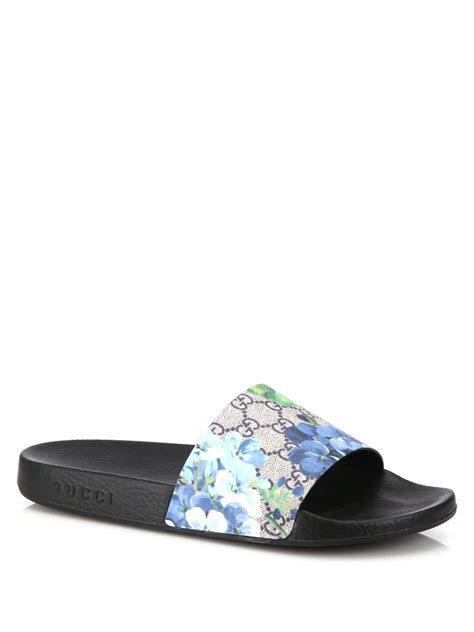 flower gucci sandals|gucci slides with blue flowers.